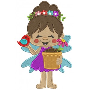 Flower Fairy With a Flower Pot Filled Machine Embroidery Design Digitized Pattern